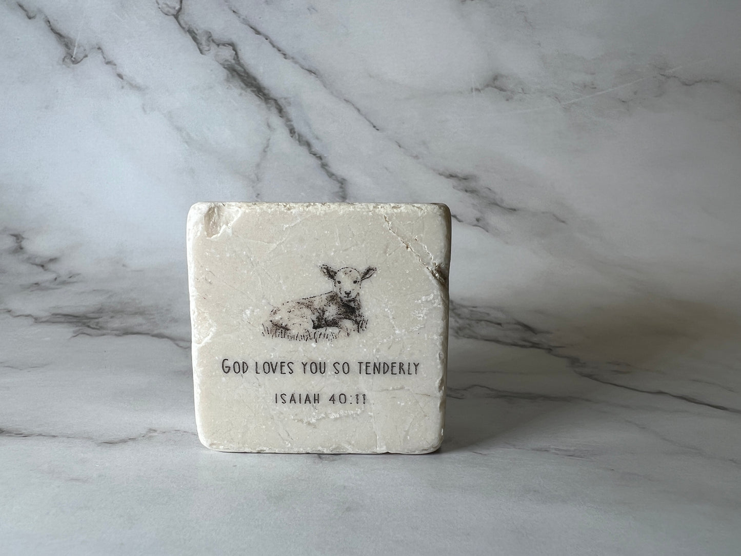 Twelve Stone Art Tumbled Marble Scripture Stone Isaiah 40:11